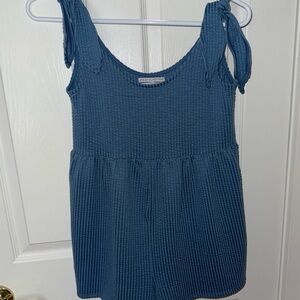 Blue Textured Sleeveless Romper